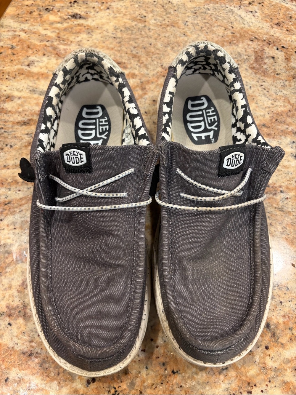 Hey Dude Kids Gray Canvas Slip-On Sneakers with Patterned Lining